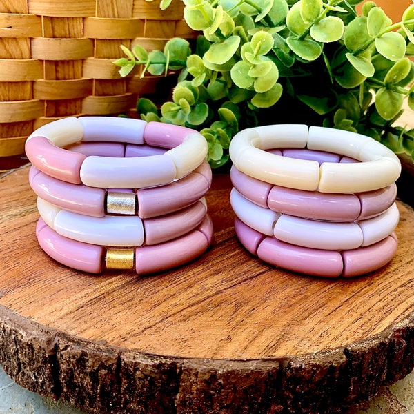 Summer Bangle Bracelets • Lavender & Blush • Bracelet Stacks • Acrylic Tube Bangles • Summer Beach Bracelets • Vacation Jewelry •