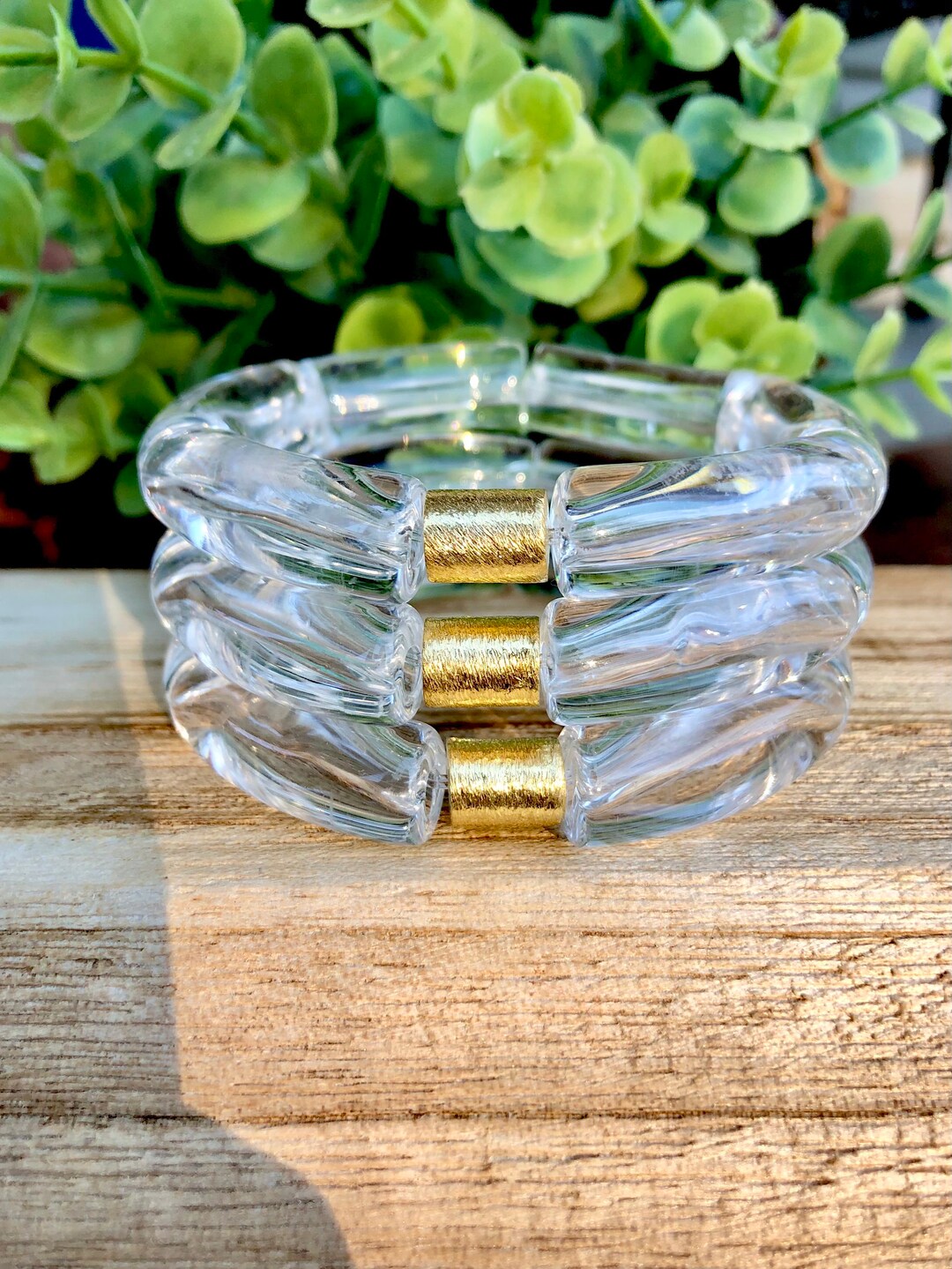 Crystal Clear Bangle Bracelet Stack Statement Bracelet Gold & Silver