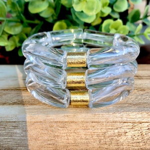 Kristalheldere armband • Armbandstapel • Statement armband • Goud en zilver • Trendy armband • Aangepaste armband • Heldere acryl armband • Cadeau