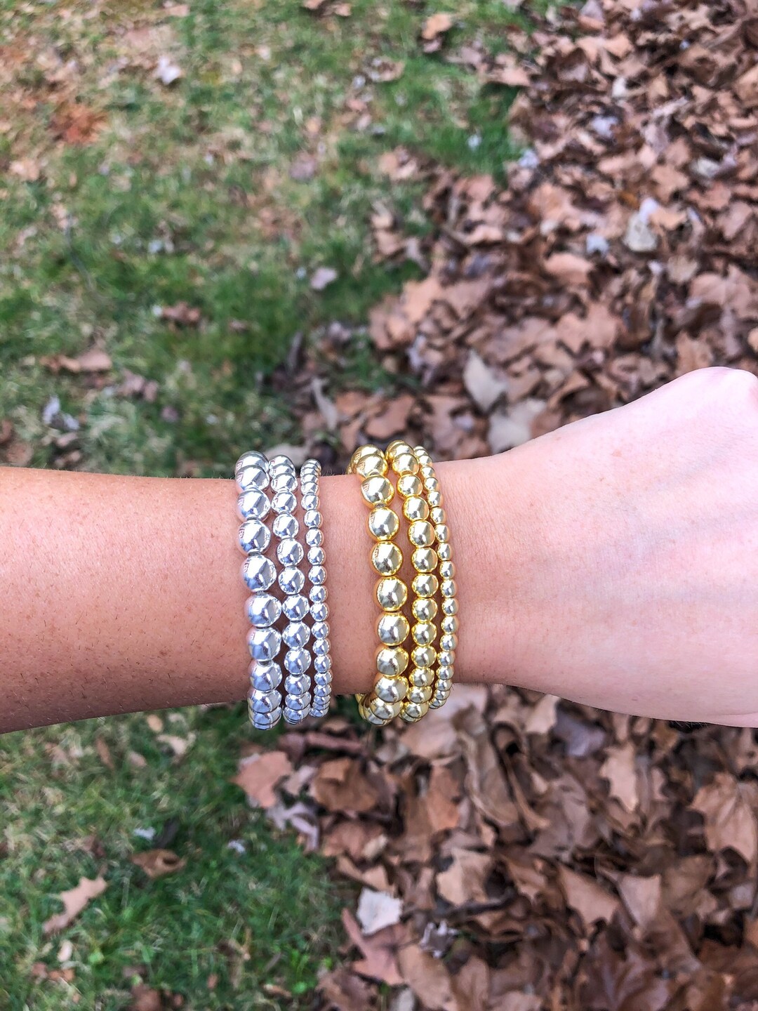 Gold Ball Bracelet Gold Stacking Bracelet Gold Hematite Beads Gold