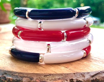 Red White Blue Bracelet Stack: Patriotic Bangle Set