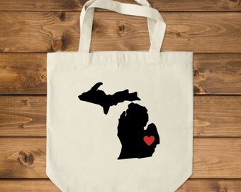 Michigan Personalized Canvas Tote Bag, Michigan Gifts, Canvas Tote, Canvas Bag, Michigan Gift, Gifts for Her, Tote Bag, Reusable Bag