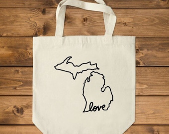 Michigan Love Canvas Tote Bag, Michigan Gifts, Canvas Tote, Canvas Bag, Michigan Gift, Gifts for Her, Tote Bag, Reusable Bag