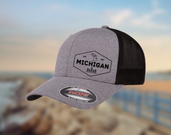 Mens Michigan Outline Hat, Gift for Men, Michigan Hat, Flexfit Hat, Michigan Cap, Michigan State Hat, Mens Michigan Hat, Michigan Gifts