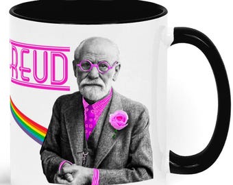 Grappige psychologiemok | Roze Freud met regenboogprisma | Cadeau voor student | Psycholoog | Docent | Leraar | Therapeut | Onderzoeker | Grapje: