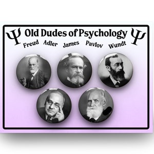 Psychology Pin Badges | Old Dudes of Psychology | Funny | Student | Teacher | Fun Gift idea | Accessories | 32mm | Fast Delivery | Handmade