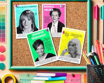 Cognitive Queens ansichtkaartenset – Psychology Gifts met Loftus, Milner, Rosch & Eberhardt | Vrouwen in STEM-muurkunst