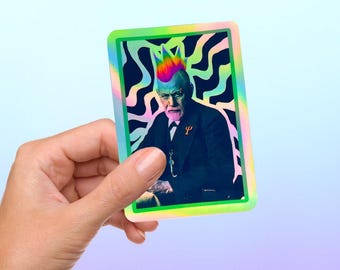 Sticker psychologie | Punk Sigmund Freud | Holografisch | Laptop | Waterfles | Kladblok | Cadeau voor student-leraarlezing | Grappig | Sticker: