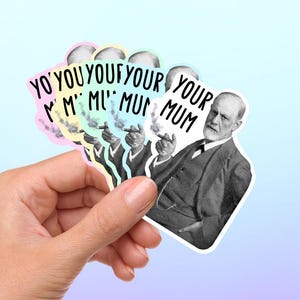 Pegatina de psicología / Chiste divertido / Sigmund Freud / Tu mamá / Seis opciones de color / Pegatina para portátil para estudiantes, profesores, profesores y terapeutas Set of 5 one of each