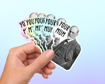 Pegatina de psicología / Chiste divertido / Sigmund Freud / Tu mamá / Seis opciones de color / Pegatina para portátil para estudiantes, profesores, profesores y terapeutas