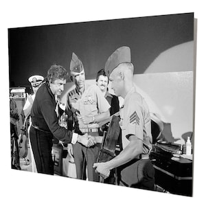 Vintage Johnny Cash and Military Band Picture Aluminum Stand Off Wall Decor | Vintage Cash Concert Poster US Military Band Metal Wall Art