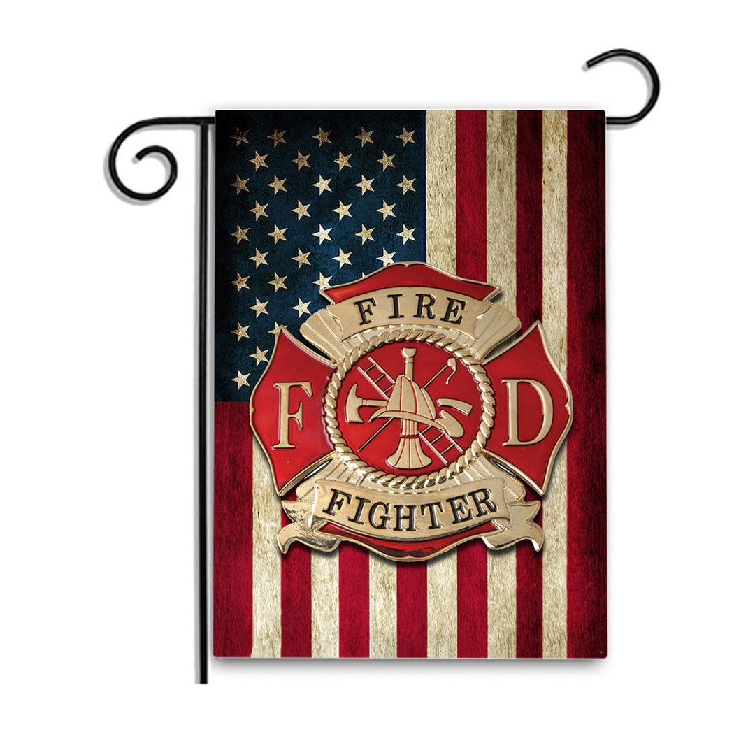 Thin Red Line Maltese Cross American Flag Firefighter Apartment Garden
