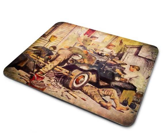Norman Rockwell Style Classic Car Mouse Pad | Men's Desk Decor