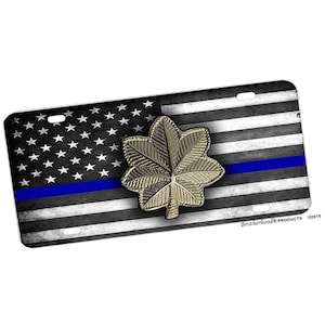 Dünne blaue Linie taktische amerikanische Flagge Major Eiche Blatt Neuheit Eitelkeit dekorative Nummernschild Tag | Polizei-Geschenke | Wichtige Rang Geschenke