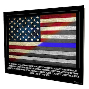 Police Officers Oath Thin Blue Line American Flag Metal Police Wall Decor | Cool Police Officer Gifts | Unique Gifts For Police Officer