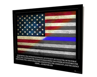 Thin Blue Line American Flag | Police Officer's Oath Metal Wall Decor