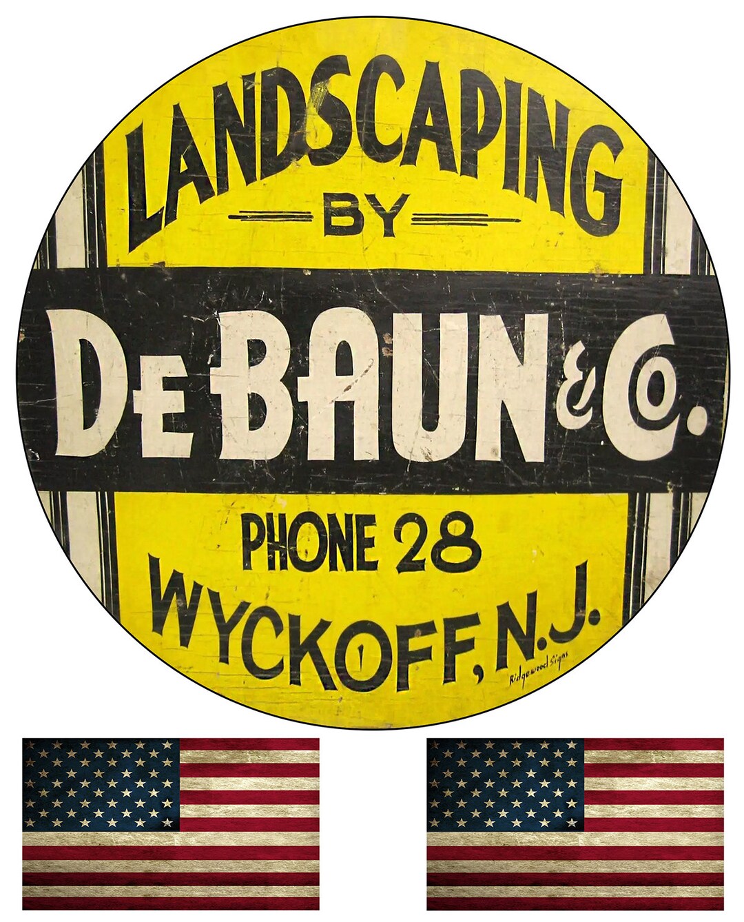 Debaun Landscaping Wyckoff NJ Advertisement Old Vintage Round Garage Sign Metal Garage