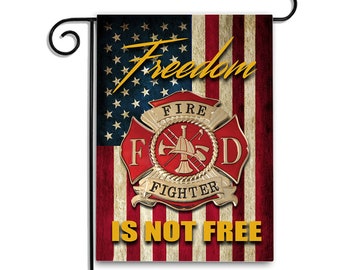 Freedom Is Not Free Firefighter Maltese Cross Garden Flag 12" x 18" Fire Department Flag  Firefighter Support | Firefighter Gifts