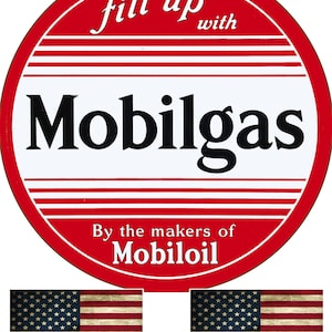 Mobil Gas Sign Advertisement Old Vintage Round Garage Sign Metal Garage Reproduction 11.75 Inch Sign