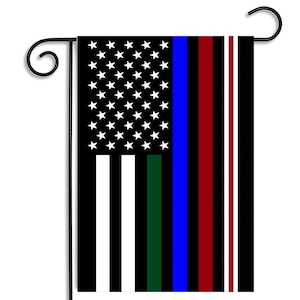 TWO Flags Two Stands Military Police Firefighter Nurse Red Line Green Line Blue Line White Line Subdued American Tactical Garden Flag