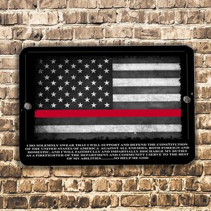 Firefighter Oath Thin Red Line Tactical American Flag Metal Sign Firefighter Wall Decor Firefighter Signs Firefighter Support EMT Gift image 6