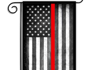 Thin Red Line Subdued American Flag Firefighter Apartment or Garden Flag 12" x 18" | Fire Fighter Thin Red Line Flag | Fire Department Flag