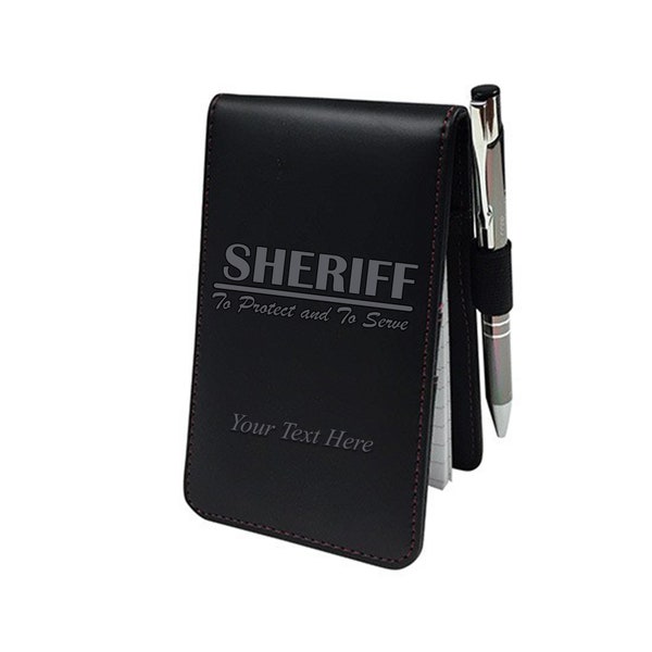 Personalized Sheriff Notepad with Pen, Custom Name Printed Leatherette Notebook Customised Mini Note pad Jotter | Sheriff Memo Pad | Deputy