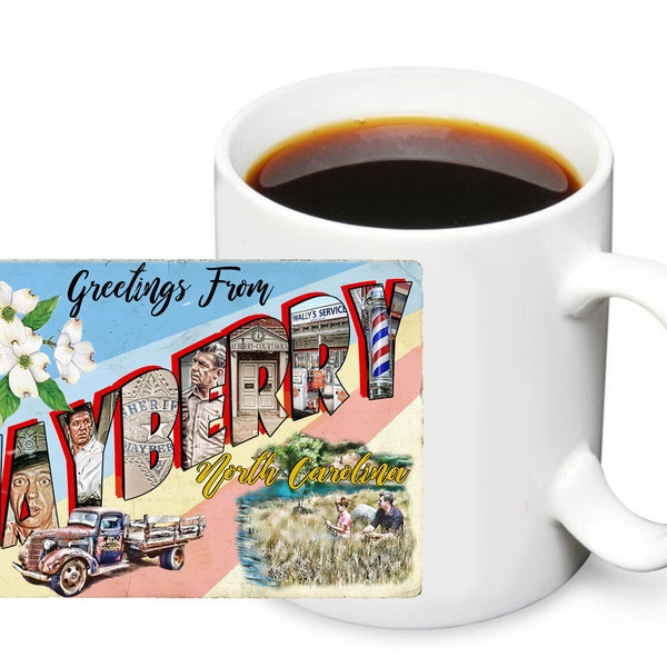 The Andy Griffith Show Andy Taylor Greetings From Mayberry Post Card Coffee Mug | Old TV Show | Andy Griffith Fan Gift