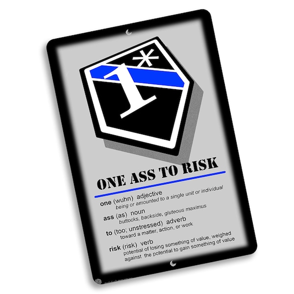 Thin Blue Line One Asterisk Ass To Risk Flag Metal Sign | Police Wall Decor | Police Wall Sign | Police Support Gift