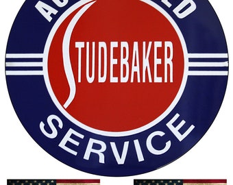 Authorized Studebaker Service Advertisement Old Vintage Round Garage Sign Metal Garage Reproduction 11.75 Inch Sign