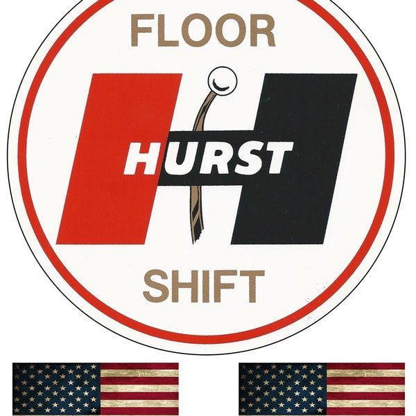 Hurst Floor Shift Metal Garage Sign Vintage Style Garage Signs Metal Round Reproduction Aluminum Sign with 2 American Flag Vinyl Decals