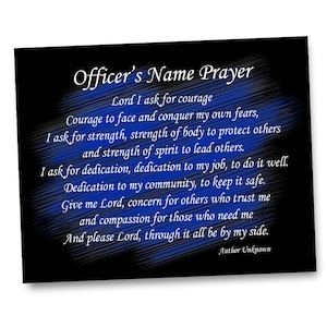 Personalize Officer&#39;s Name Police Officers Prayer Aluminum Police Wall Decor | Police Officer Gifts  Police Gifts Officer 16x20 or 8x10 Inch
