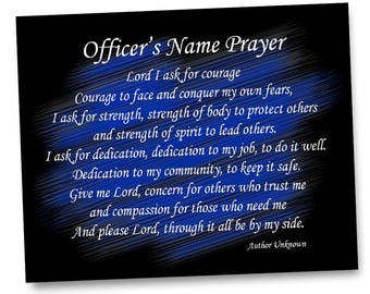 Personalized Police Officer's Prayer | Thin Blue Line Aluminum Wall Decor