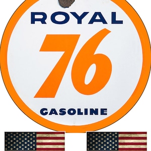 Royal 76 Gas Advertisement Old Vintage Round Garage Sign Metal Garage Reproduction 11.75 Inch Sign