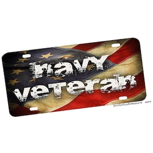US Navy Vet American Flag License Plate Tag Decorative Plate | USN Veteran Novelty Vanity Car Decorative Sign | United States Navy Gift