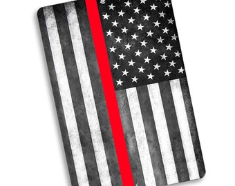 Firefighter Thin Red Line Tactical American Flag Metal Sign | Firefighter Wall Decor Firefighter Signs | Firefighter Support | EMT Gifts