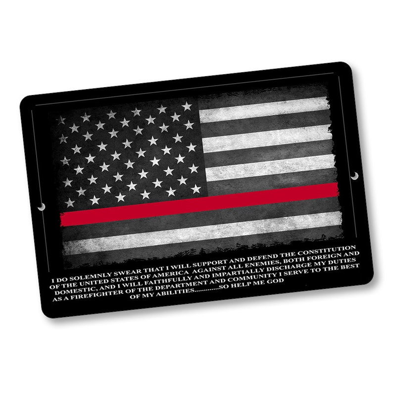 Firefighter Oath Thin Red Line Tactical American Flag Metal Sign Firefighter Wall Decor Firefighter Signs Firefighter Support EMT Gift image 1