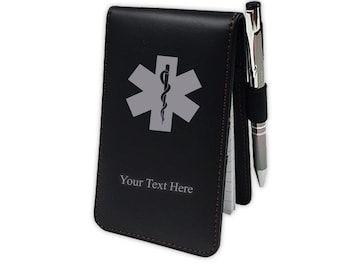 Personalized EMS EMT Paramedic Notepad with Pen, Custom Name Printed Leatherette Notebook Customized Mini Note pad Jotter Gifts For EMT