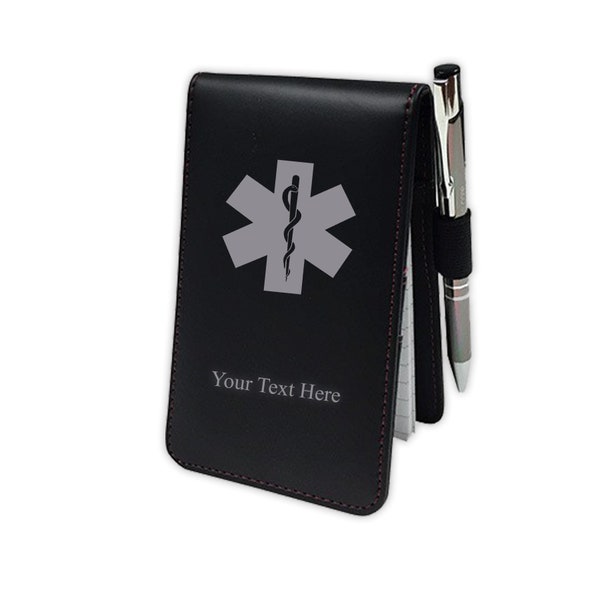 Personalized EMS EMT Paramedic Notepad with Pen, Custom Name Printed Leatherette Notebook Customized Mini Note pad Jotter Gifts For EMT