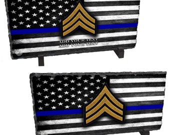Personalized Solid Sergeant Bars Slate Rock Stone With A Stand - Law Enforcement Promotion Gift
