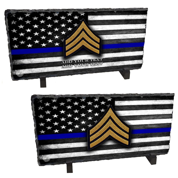 Personalized Solid Sergeant Bars Slate Rock Stone With A Stand - Law Enforcement Promotion Gift