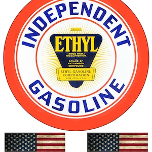 Independent Ethyl Oil Gas Advertisement Old Vintage Round Garage Sign Metal Garage Reproduction 11.75 Inch Sign