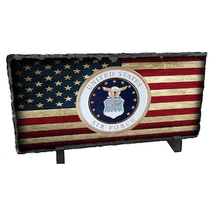 US Air Force Seal With American Flag Chiseled Slate Rock | USAF Gifts | US Air Force Gift | Air Force Promotion Gift | Unique Air Force Gift
