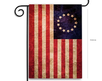 Banderas de jardín americanas Betsy Ross desgastadas con soportes (juego de 2)
