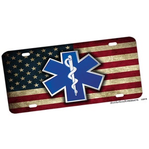 EMS Stern des Lebens amerikanischen Flagge Nummernschild Tag dekorative Platte | Feuerwehrmann EMT Geschenke | Feuerwehrmann EMS Unterstützung Geschenke | Sanitäter Geschenke