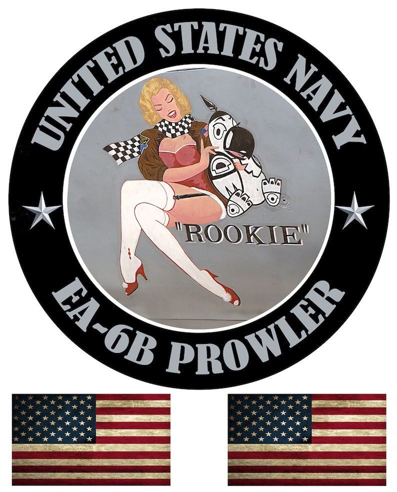 United States Navy EA-6B Prowler Rookie Girl and Dog Sign Ad Old Vintage Round Garage Sign Metal Garage Reproduction 11.75 Inch Sign