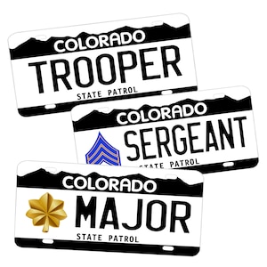 Colorado State Highway Patrol | Vanity-kentekenplaat | Nummerplaat wetshandhaving | Kies je rang | Terug naar het blauw