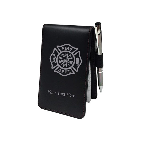 Personalized Firefighter Notepad, Leatherette Mini Jotter with Pen
