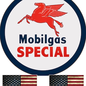 Mobil Gas Sign Advertisement Old Vintage Round Garage Sign Metal Garage Reproduction 11.75 Inch Sign
