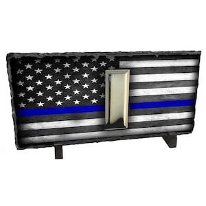 Police Lieutenant Rank Bar American Flag Thin Blue Line Art Chiseled Slate Rock On An Easel | Police Graduation Gift | Police Promotion Gift